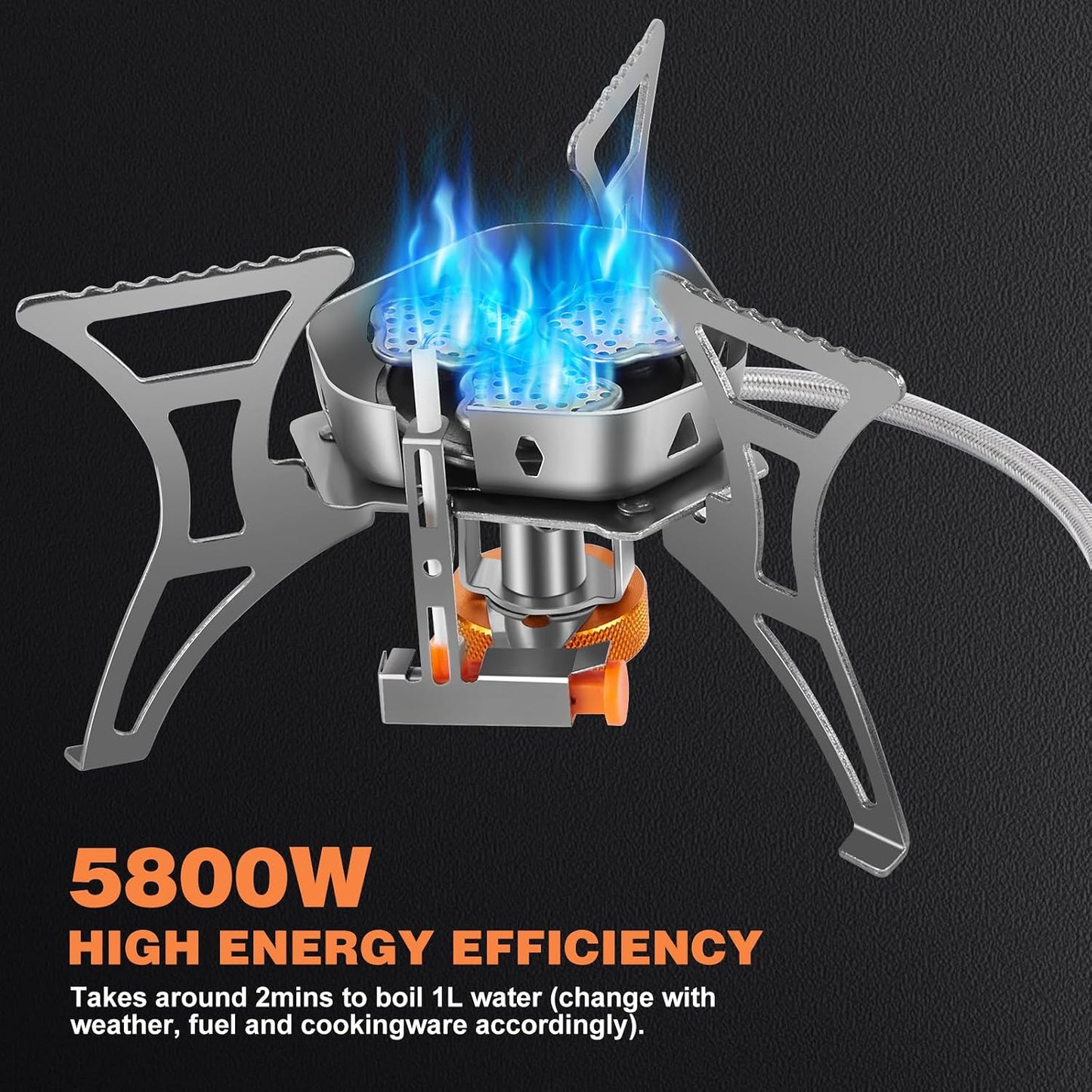 Estufa camping 6800W piezoeléctrica con adaptadores gas