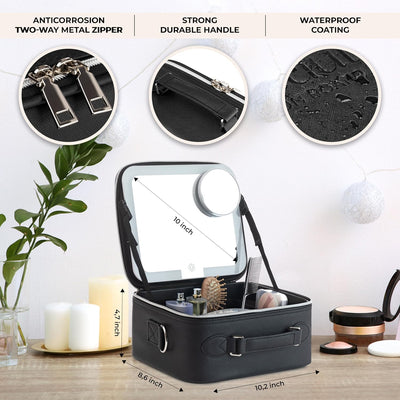 Bolsa maquillaje con espejo LED 3 niveles brillo