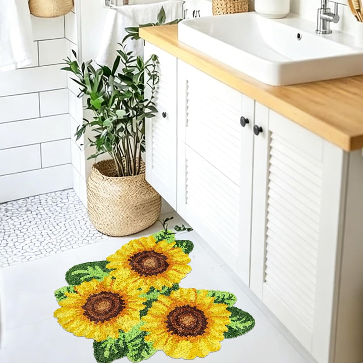 Alfombra baño felpa suave diseño floral U 27.5x27.5"