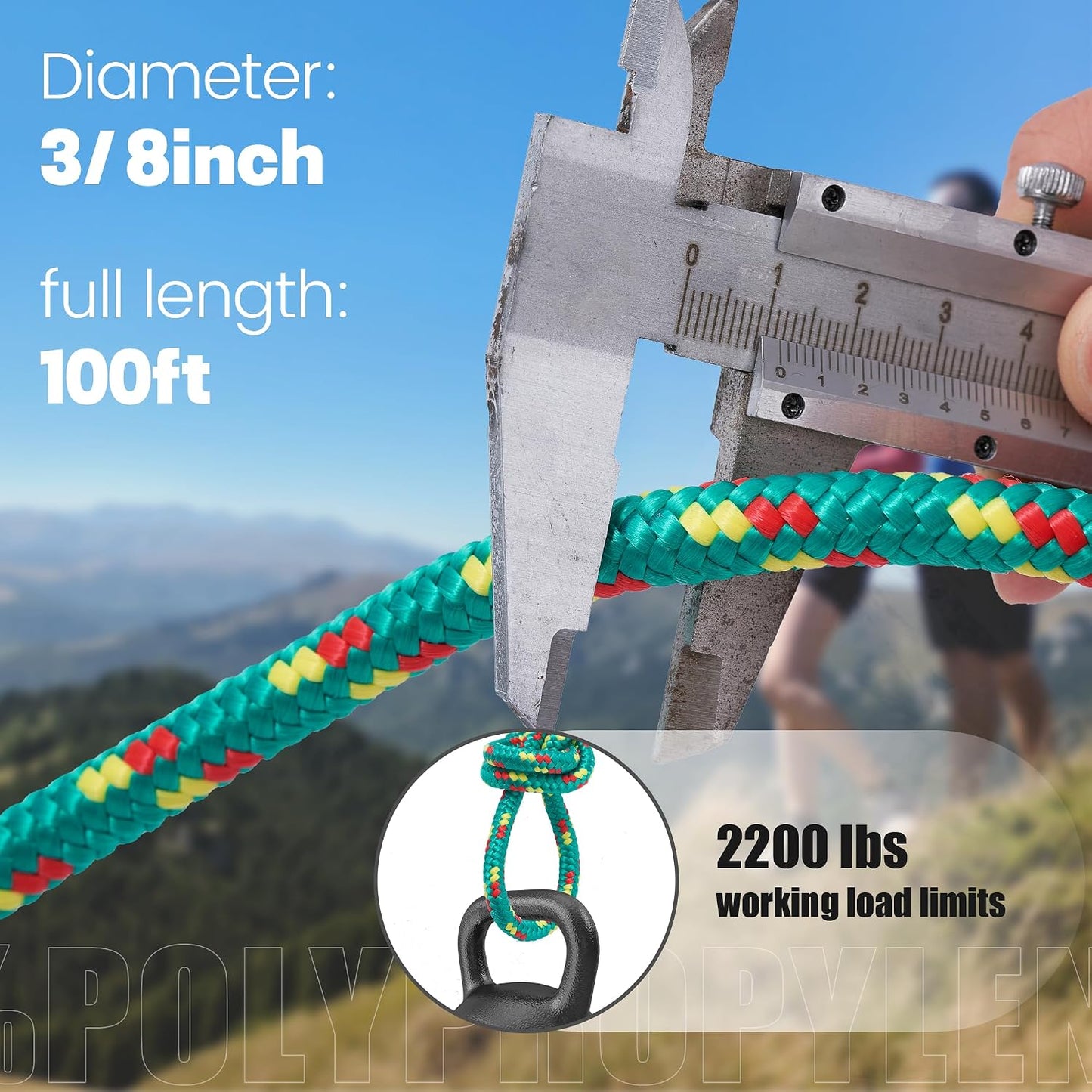 Cuerda trenzada diamante 3/8" 100pies uso marino camping