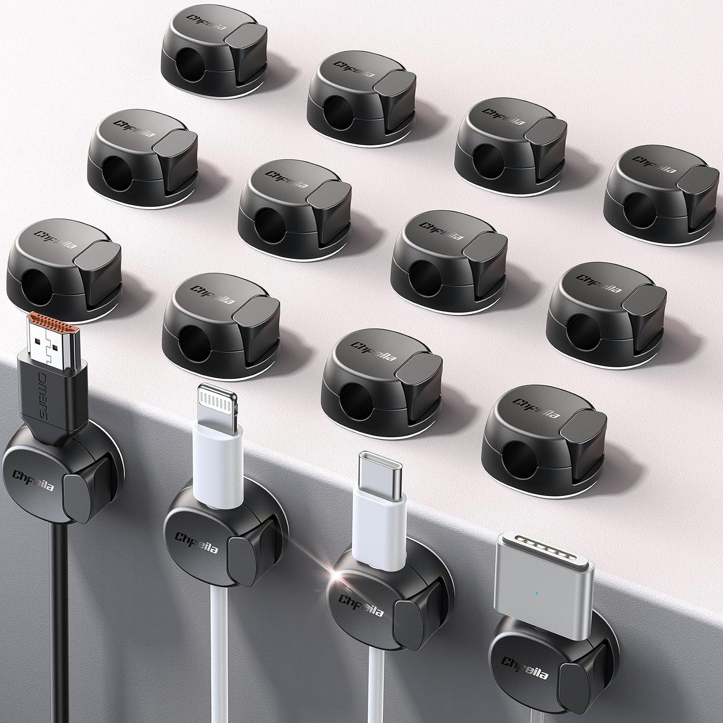 Pack 16 Organizadores Cables Doble Resorte Adhesivo