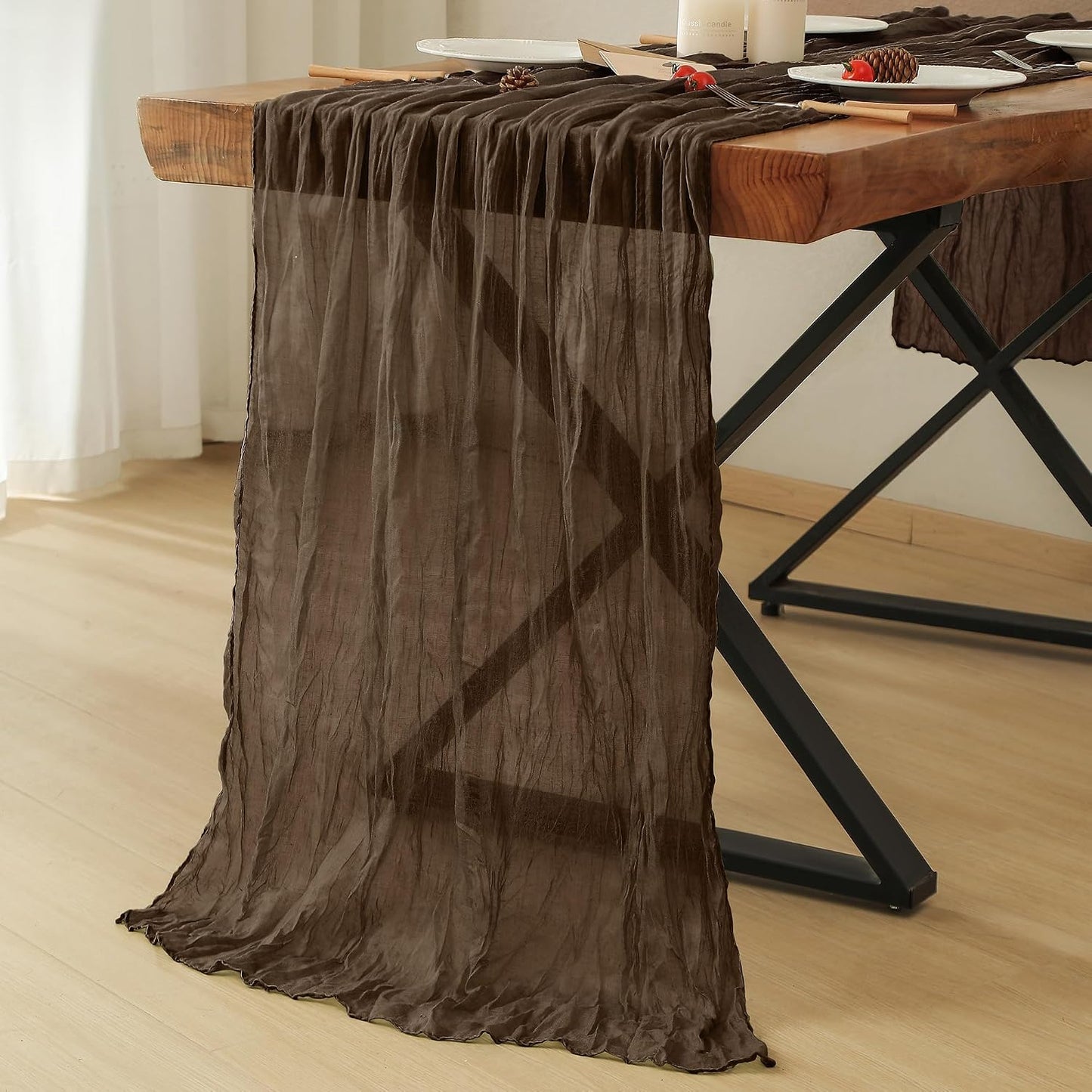 10 Caminos Mesa Gasa Marrón 35x120pulg Bohemio Rústico