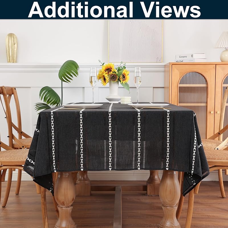 Mantel rectangular lino rayas bohemio antipolvo