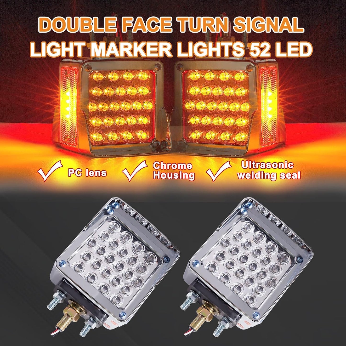 2 Luces Cuadradas Doble Cara Ámbar/Roja 52 LEDs