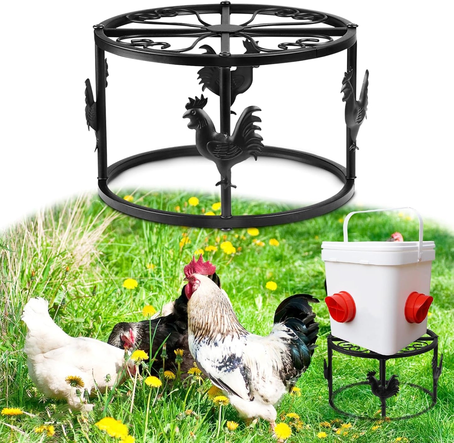 Soporte metal comedero pollos resistente negro 1 pza
