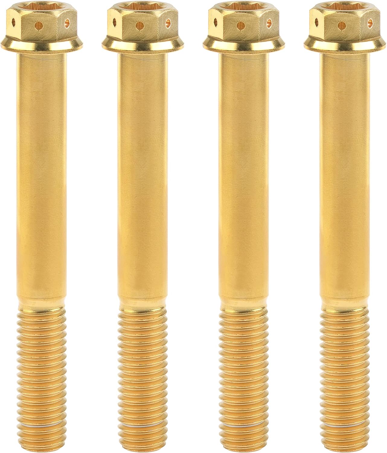 Tornillos brida titanio M10x3.15pulg paso 0.049pulg dorado 4 pzas