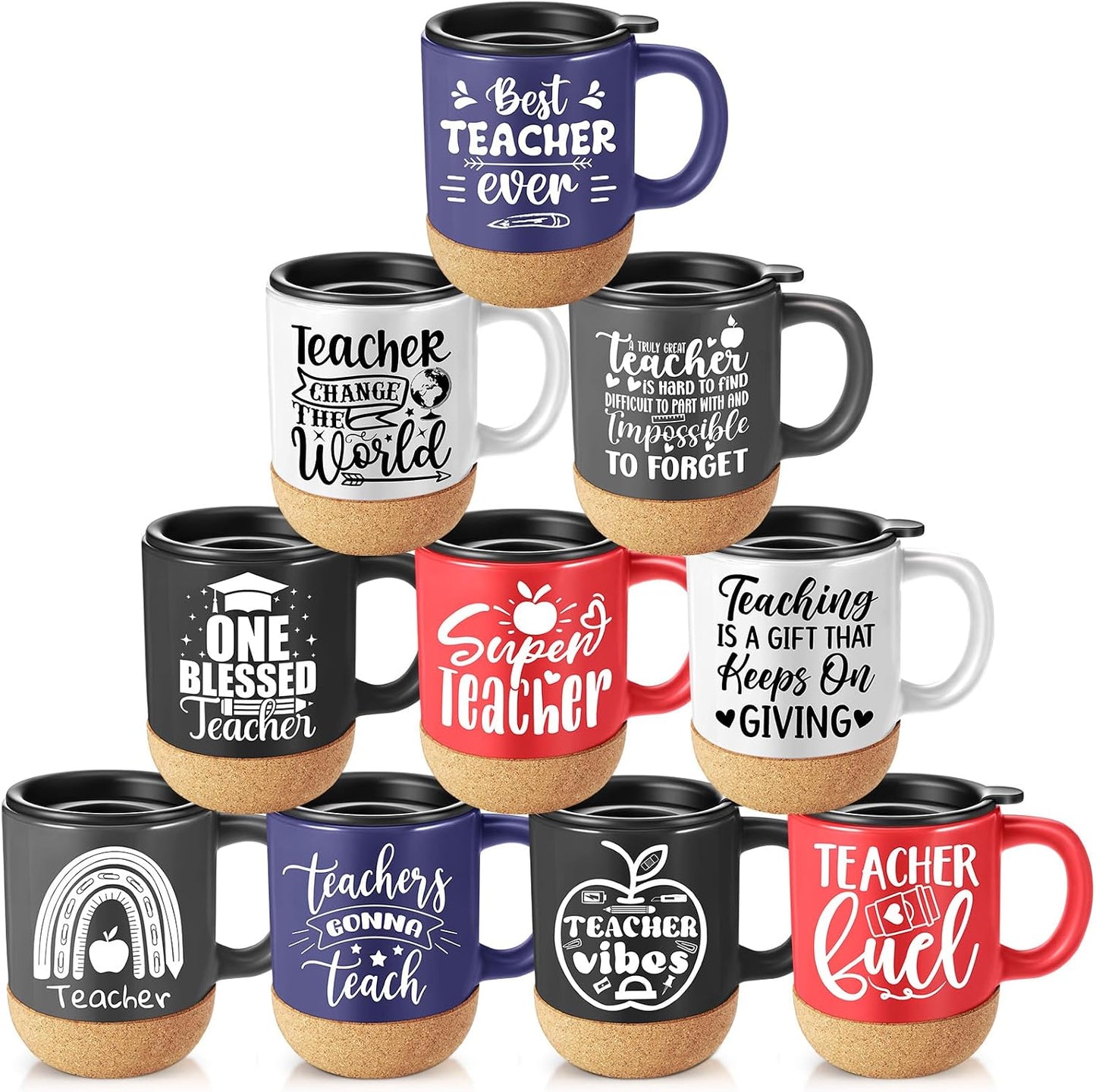 10 Pzas Tazas Cerámica 12oz con Tapa y Base