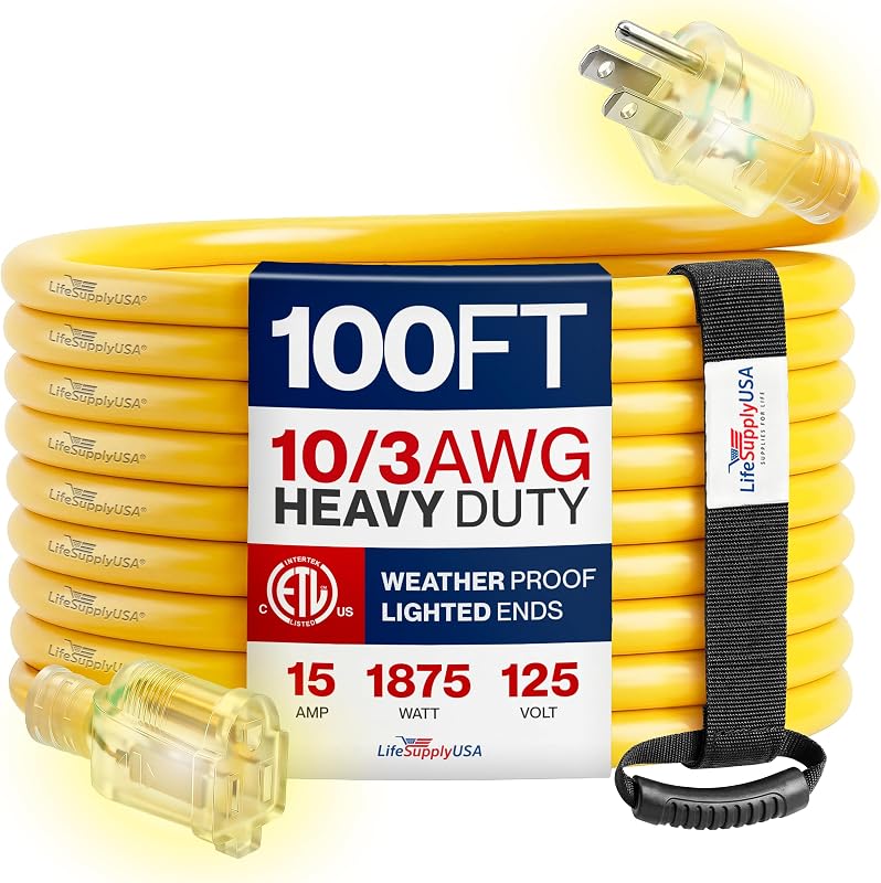 Cable extensión 100ft 10/3 SJTW impermeable ETL resistente