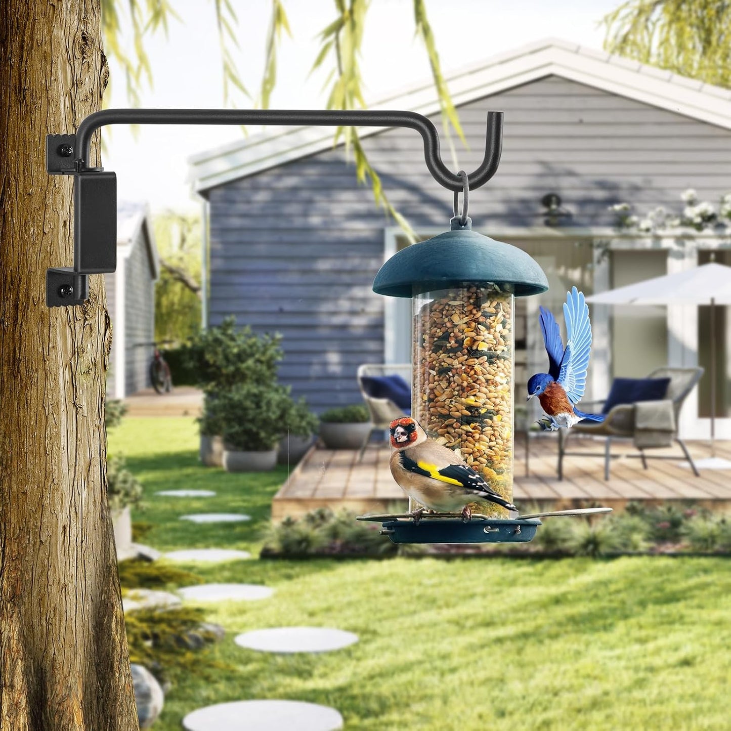 Colgador giratorio para plantas y comederos acero