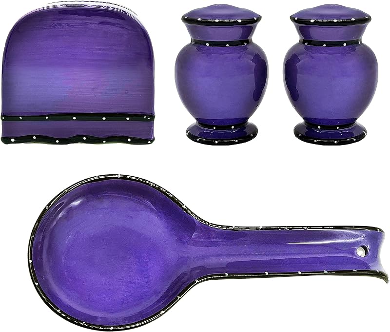 Set 4 Pzas Cerámica Pintada Volantes Mesa Estufa Salero Pimienta