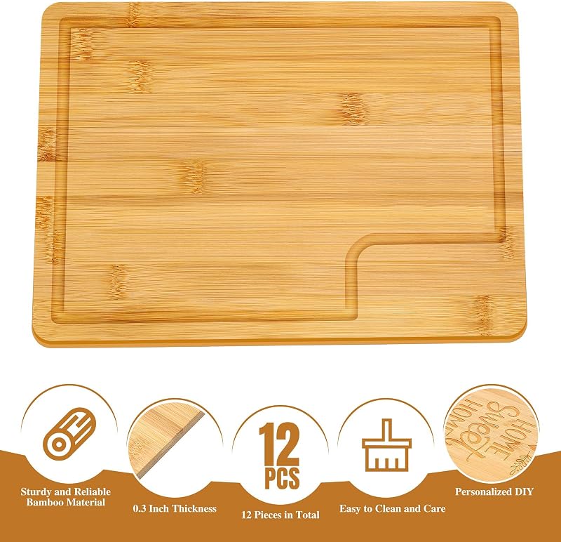 12 Tablas Cortar Bambú Rectangulares para Cocina y Fiesta