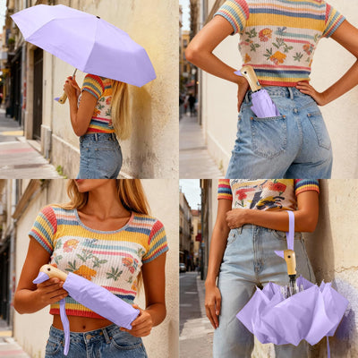 Paraguas automático mango pato plegable viaje madera regalo mujer