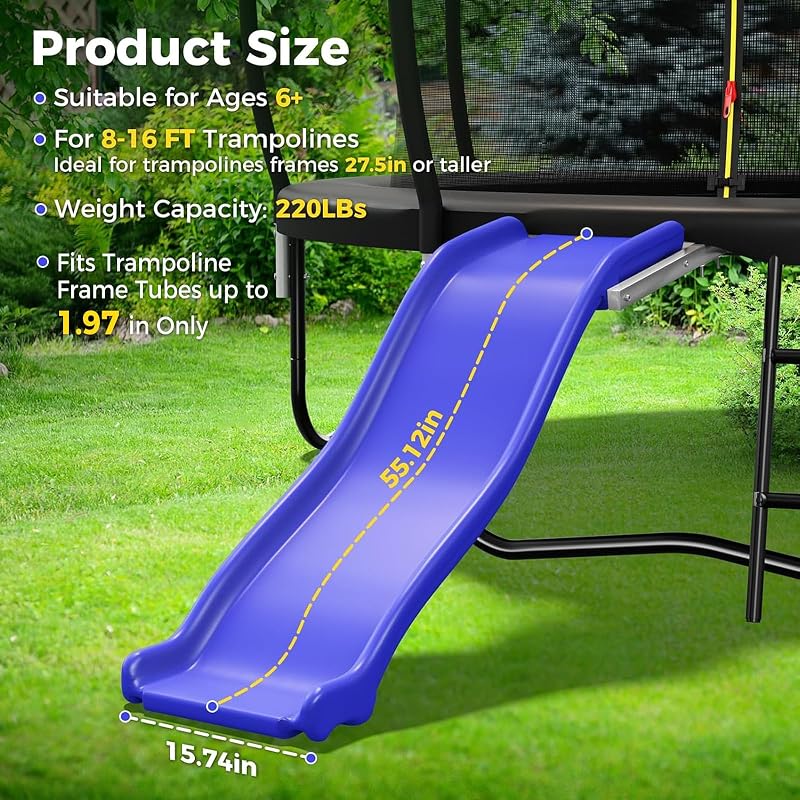 Tobogán plástico para cama elástica 8-16ft segura para niños