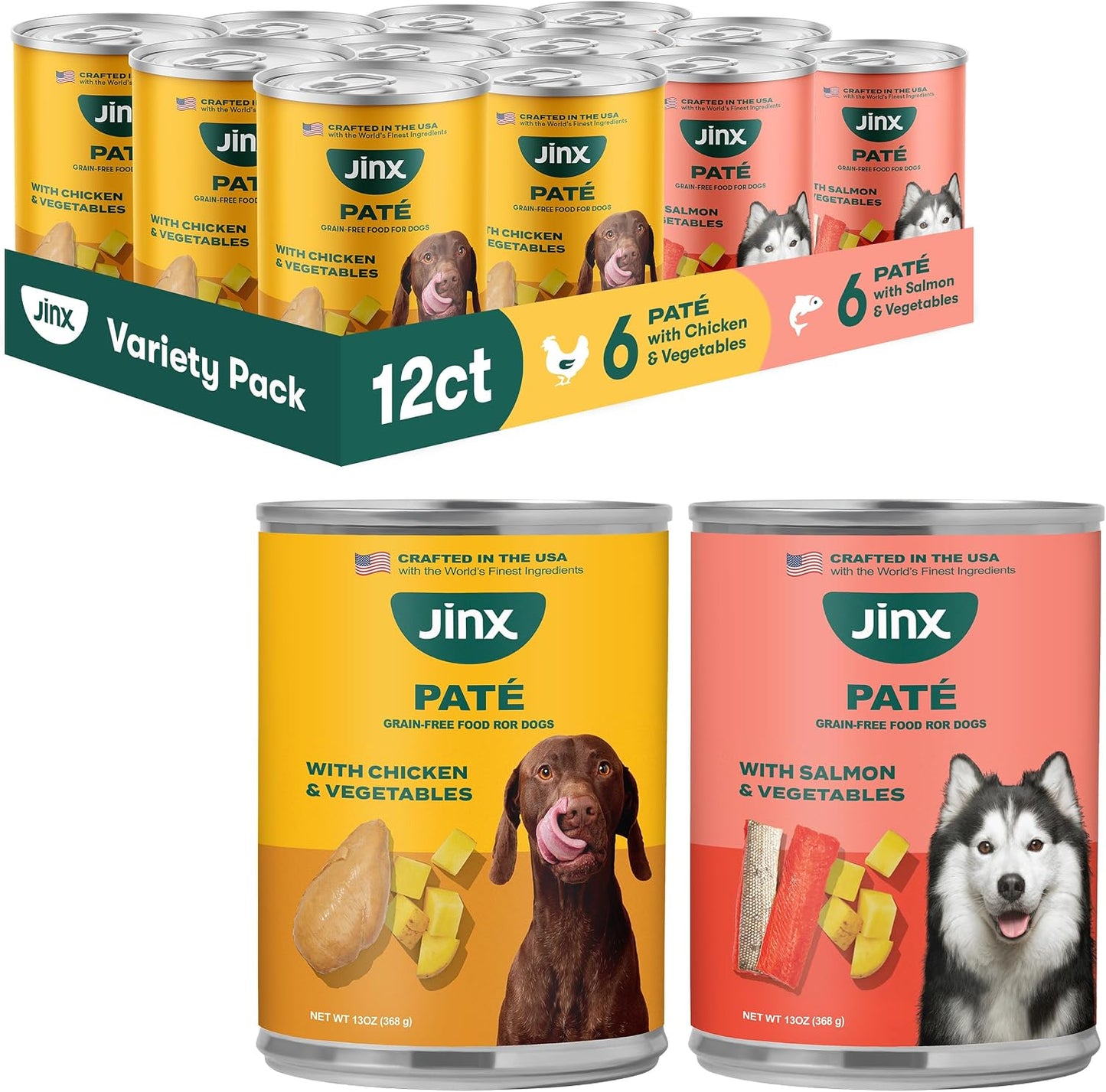 Latas comida húmeda perros paté salmón y pollo sin granos