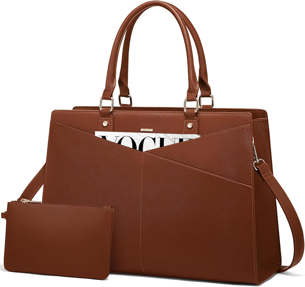 Bolsa de mano cuero para laptop 15.6 pulg color marrón