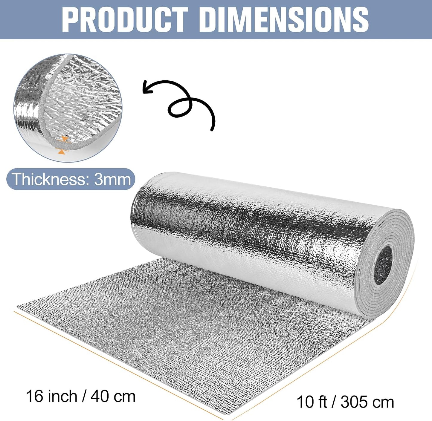 Rollo aislamiento reflectante 16" x10ft aluminio espuma