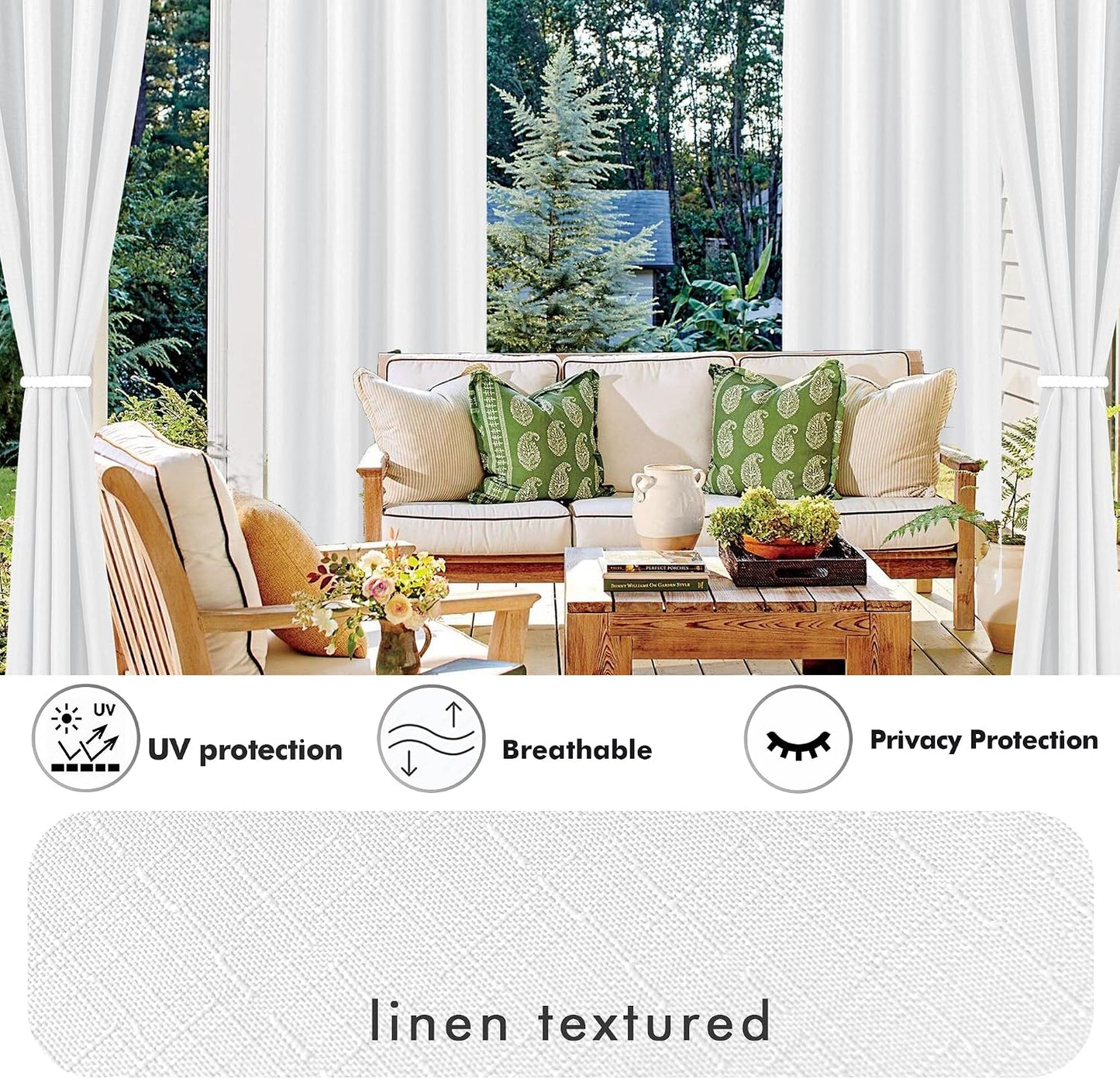 4 Cortinas impermeables lino blanco 95pulg