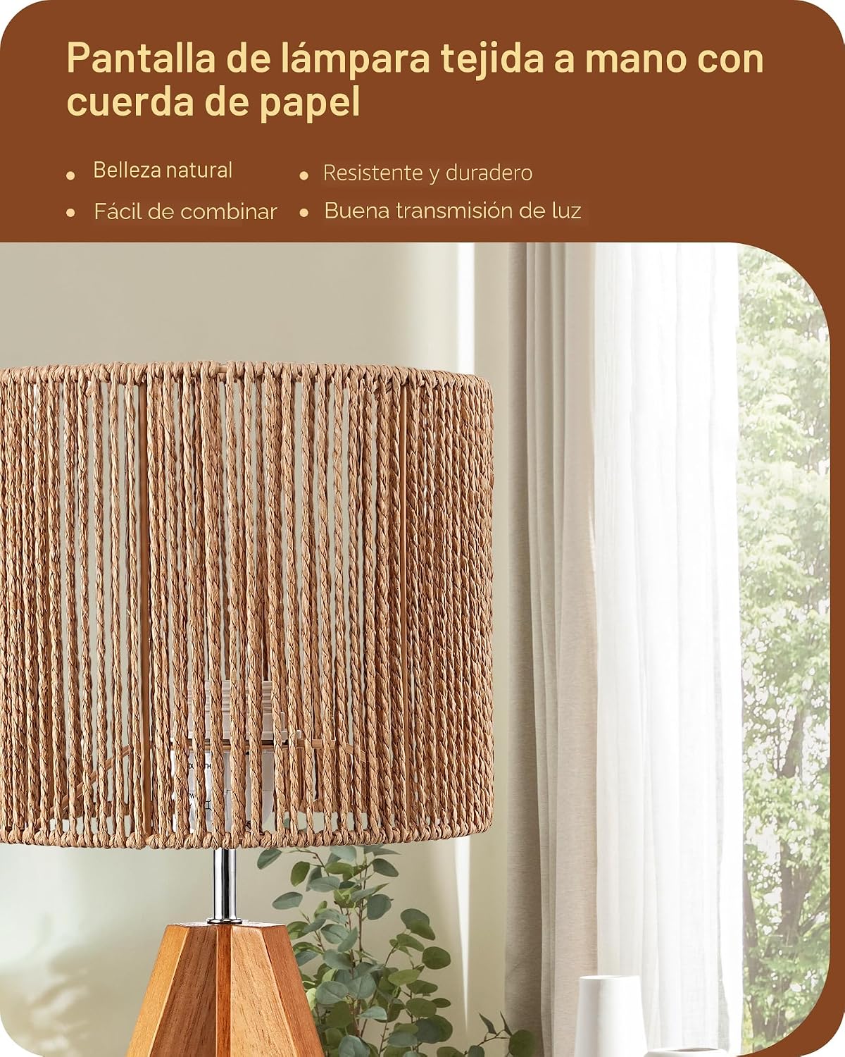 Lámpara mesa ratán estilo boho para sala oficina E26