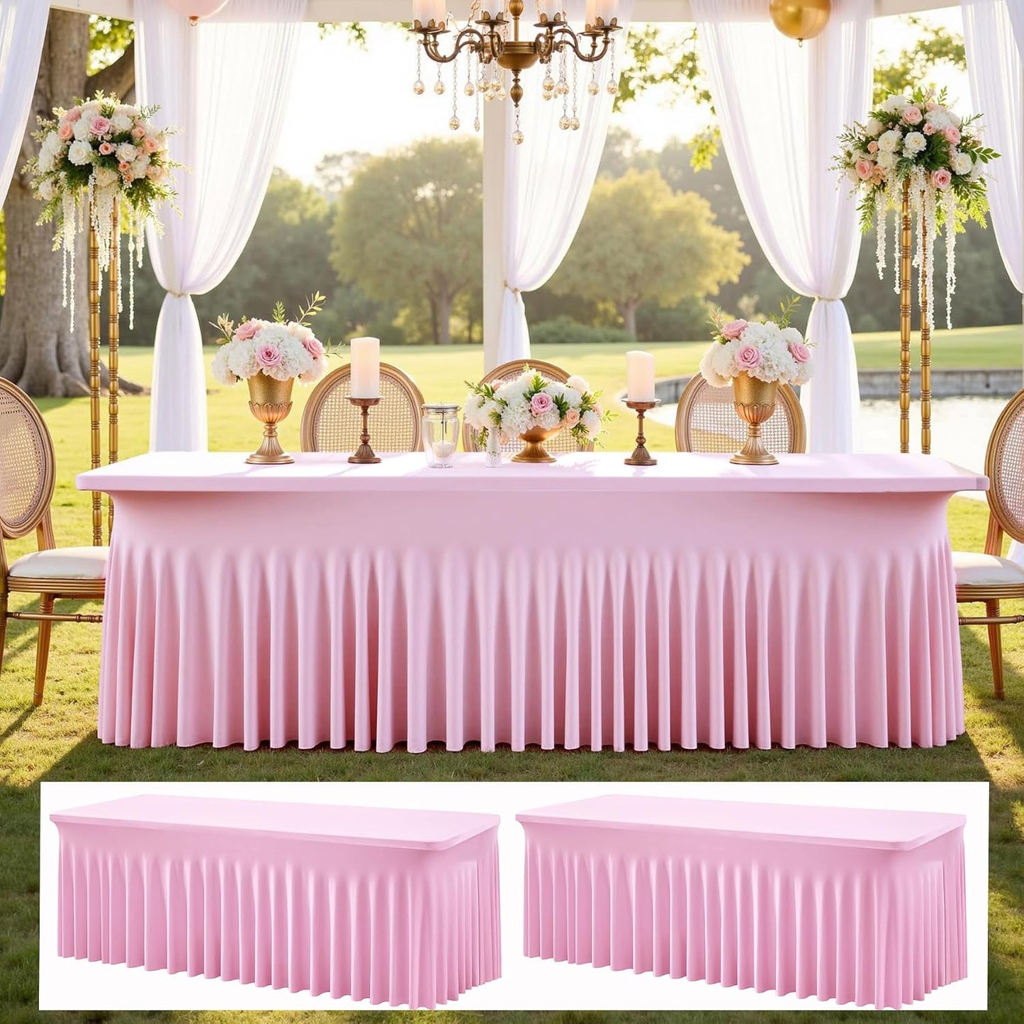 2 Manteles Elastano Rosa Bebé 8ft Falda Volante Mesa