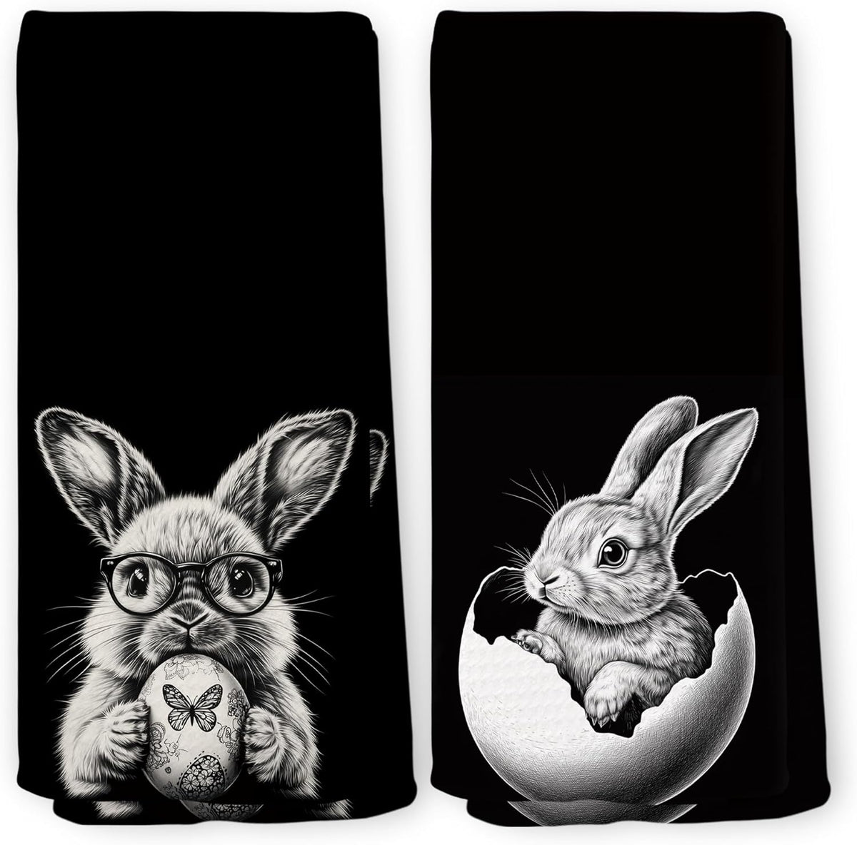 Juego de 2 toallas de cocina de conejo de Pascua rústicas