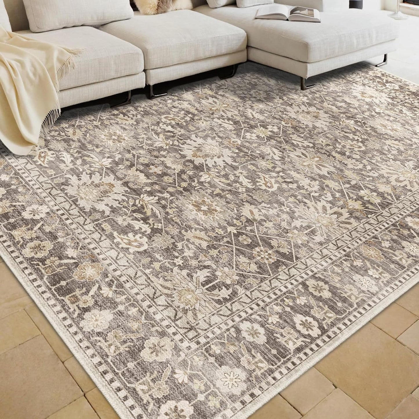 Alfombras área lavables 7x9 antiderrap bohemio vintage
