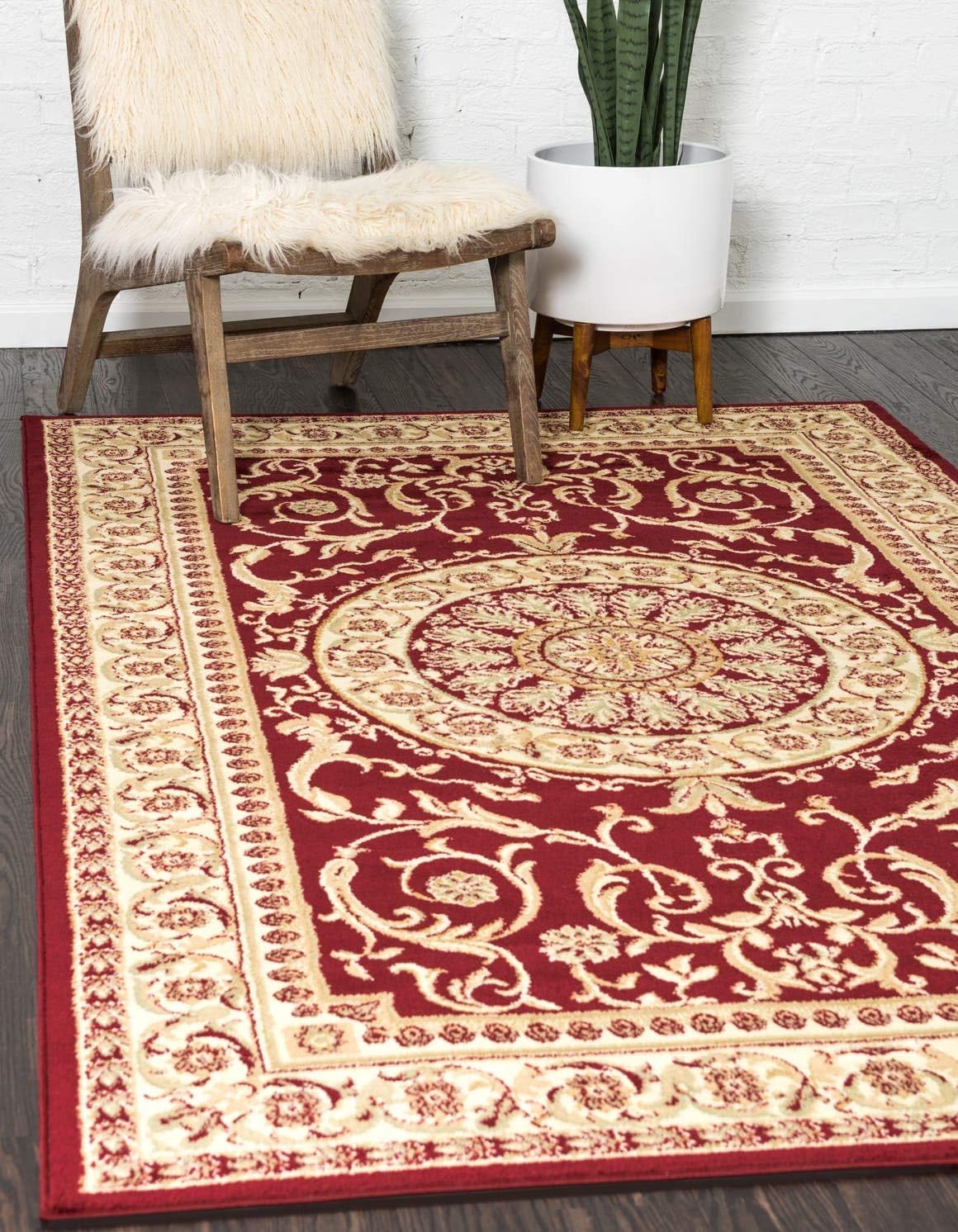 Alfombra rectangular floral borgoña/marfil 2'2"x3'