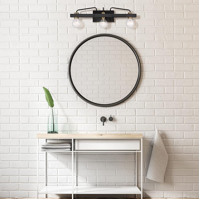 Lámpara tocador baño 3 luces color negro