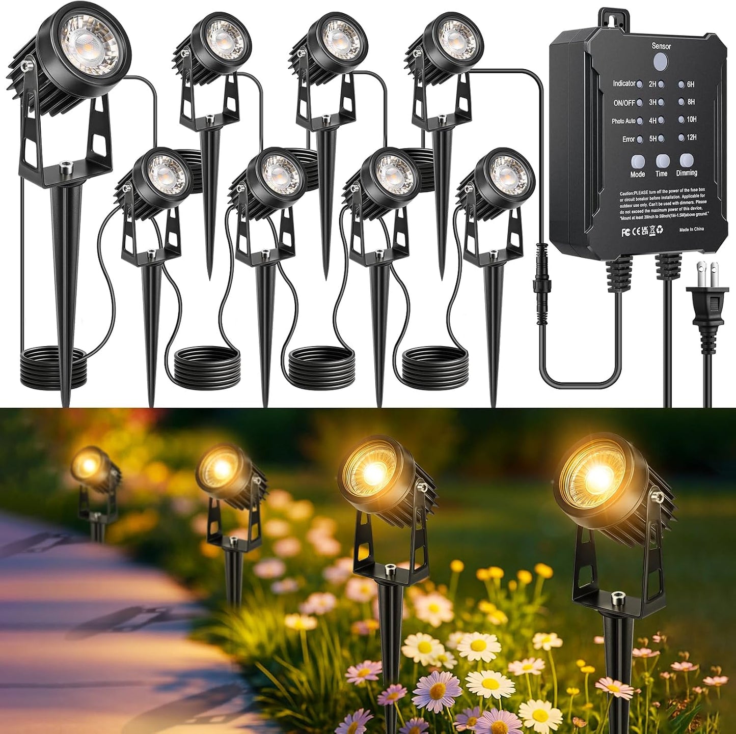 Kit 8 luces paisaje led impermeables blanco cálido exterior