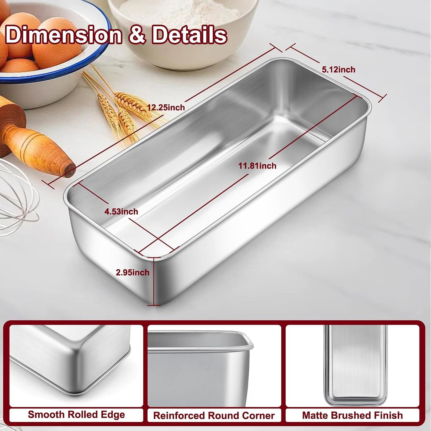 Molde acero inox 12x5pulg para pan, pastel, lasaña