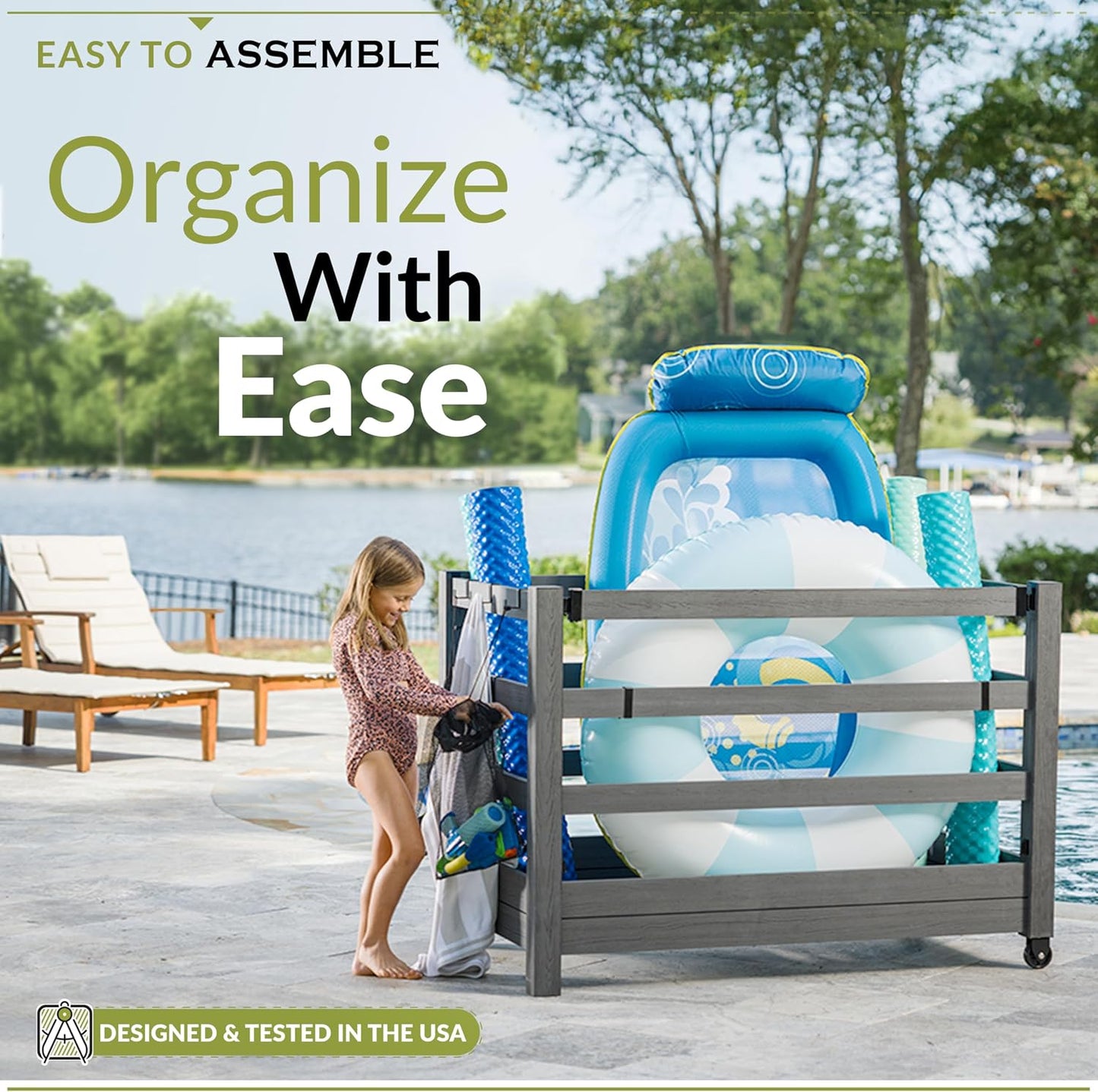 Organiz. piscina 3.4x4.6x2.8pulg con ruedas para juguetes