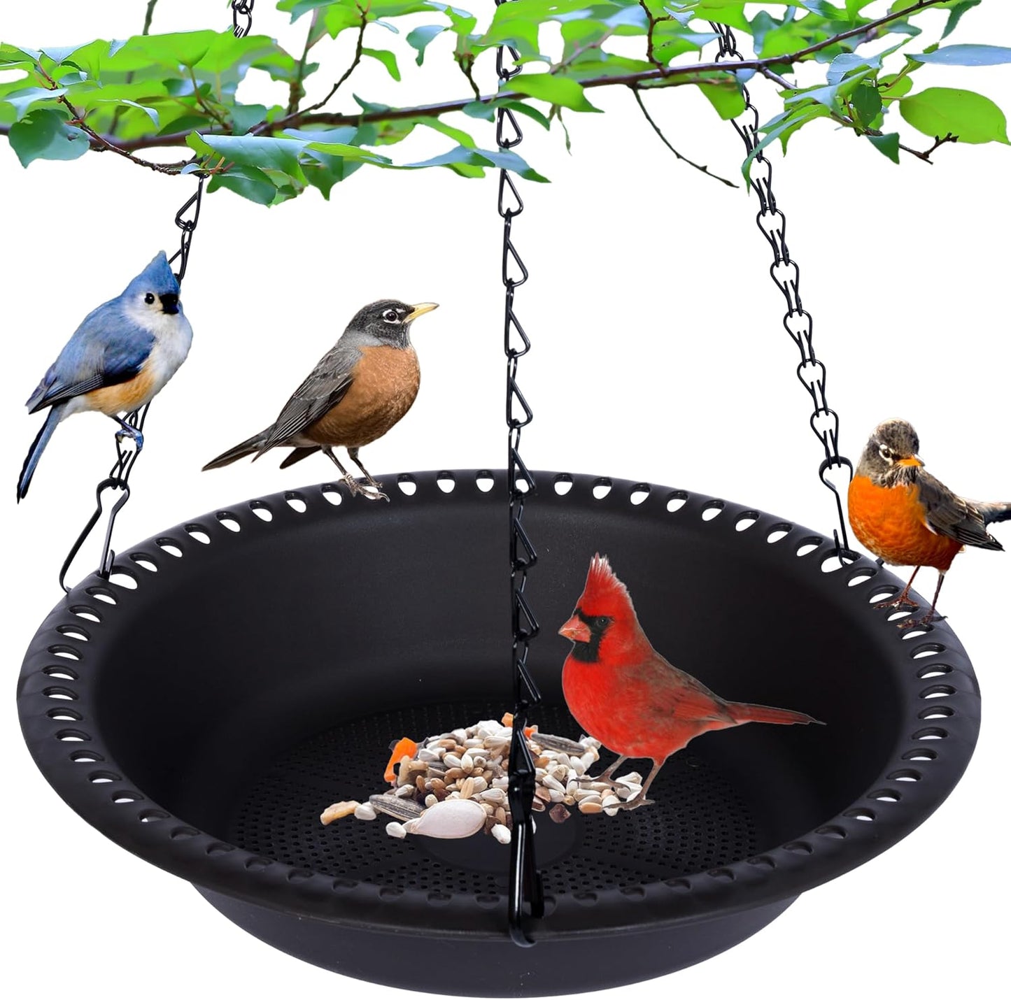 Bandeja colgante comedero pájaros 10pulg exterior negro