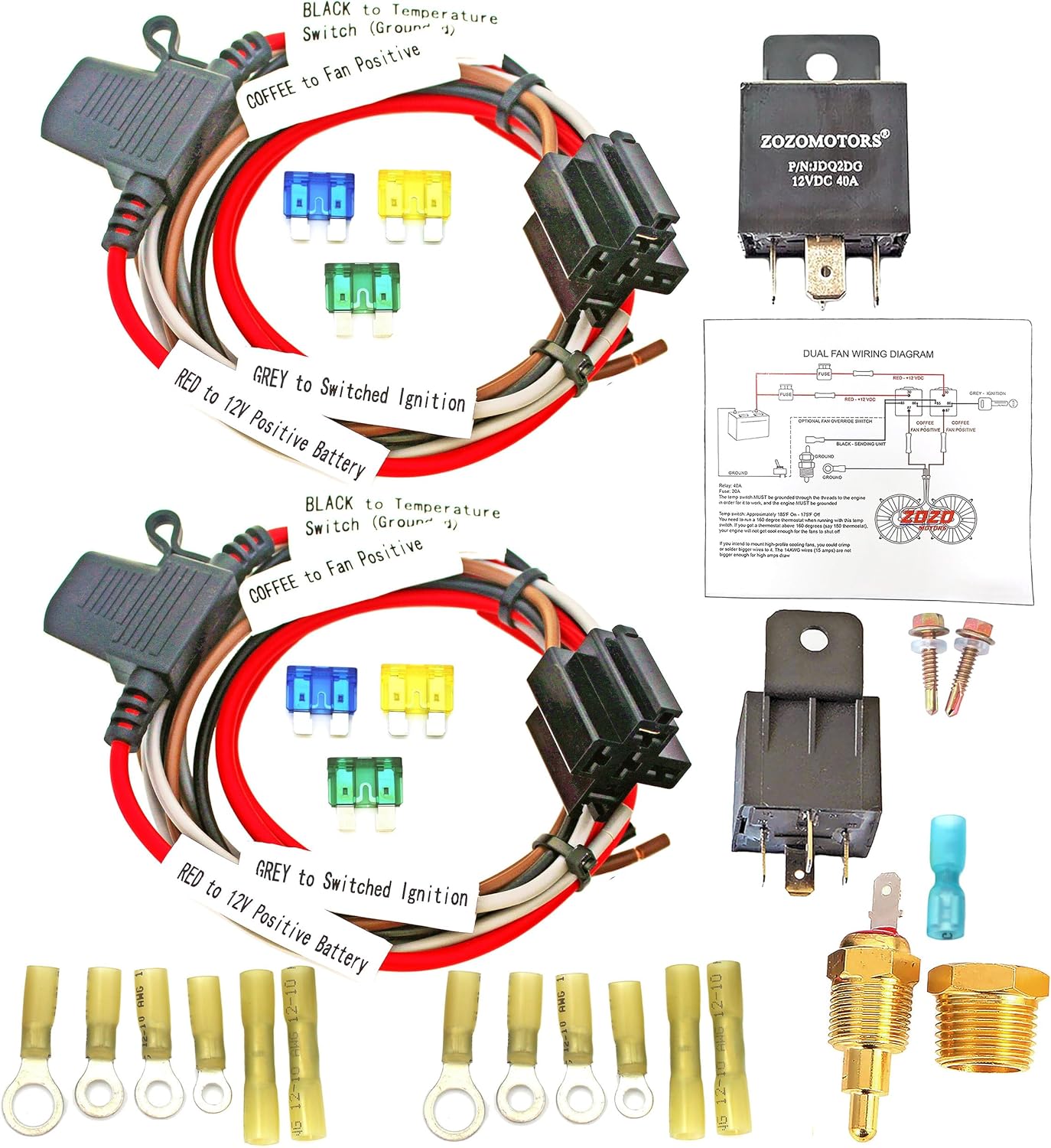 Kit relé ventilador eléctrico doble 40A 185-175°C