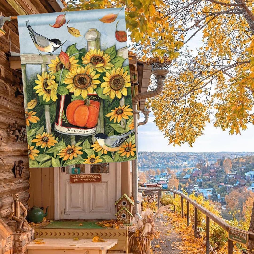 Bandera otoño 28x40pulg doble cara calabaza girasol