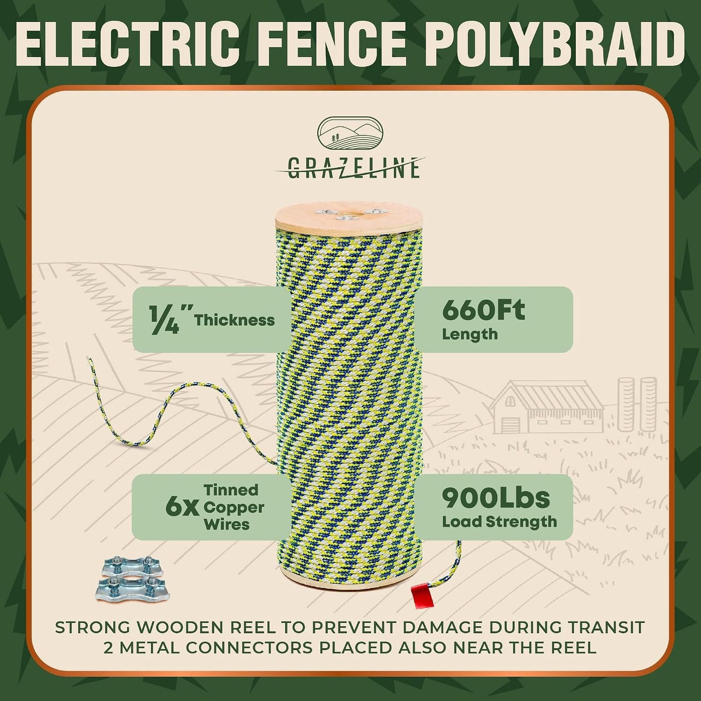 Valla eléctrica polietileno 660" 6 cables cobre estañado