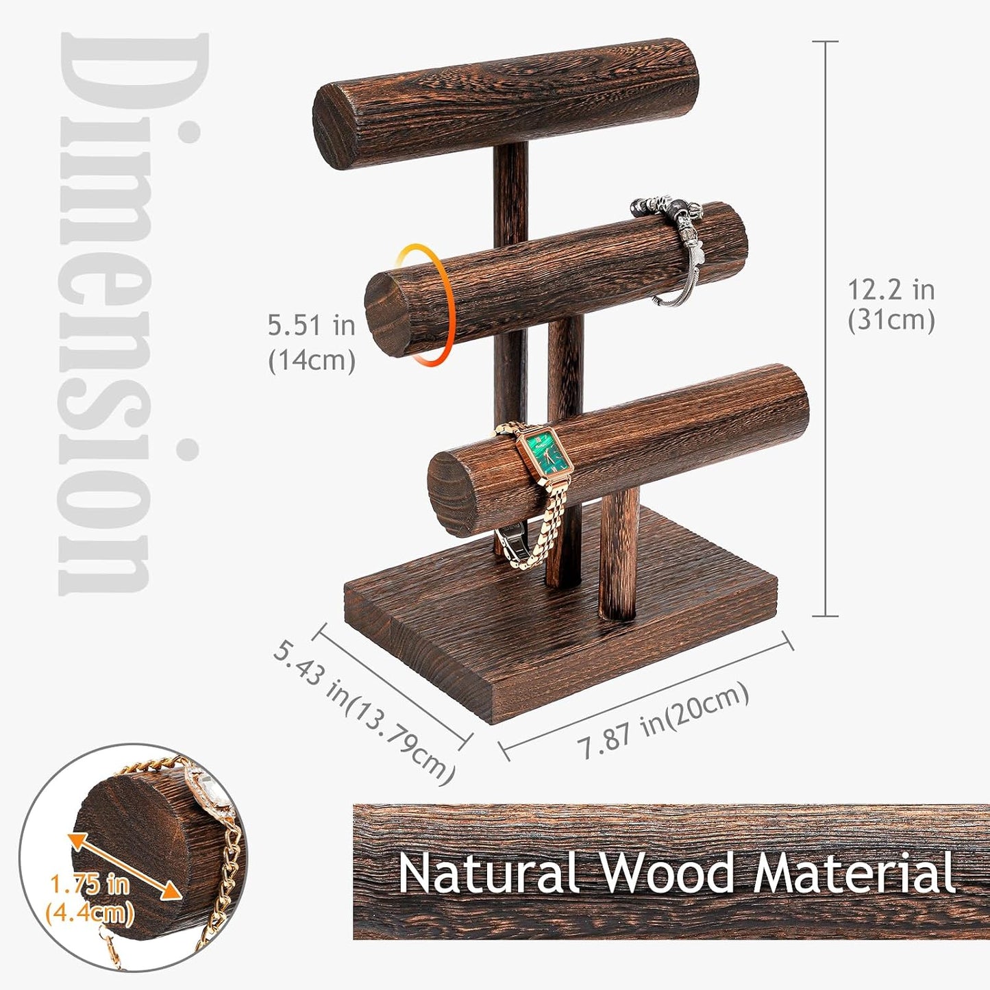 Soporte madera para pulseras y relojes en barra T