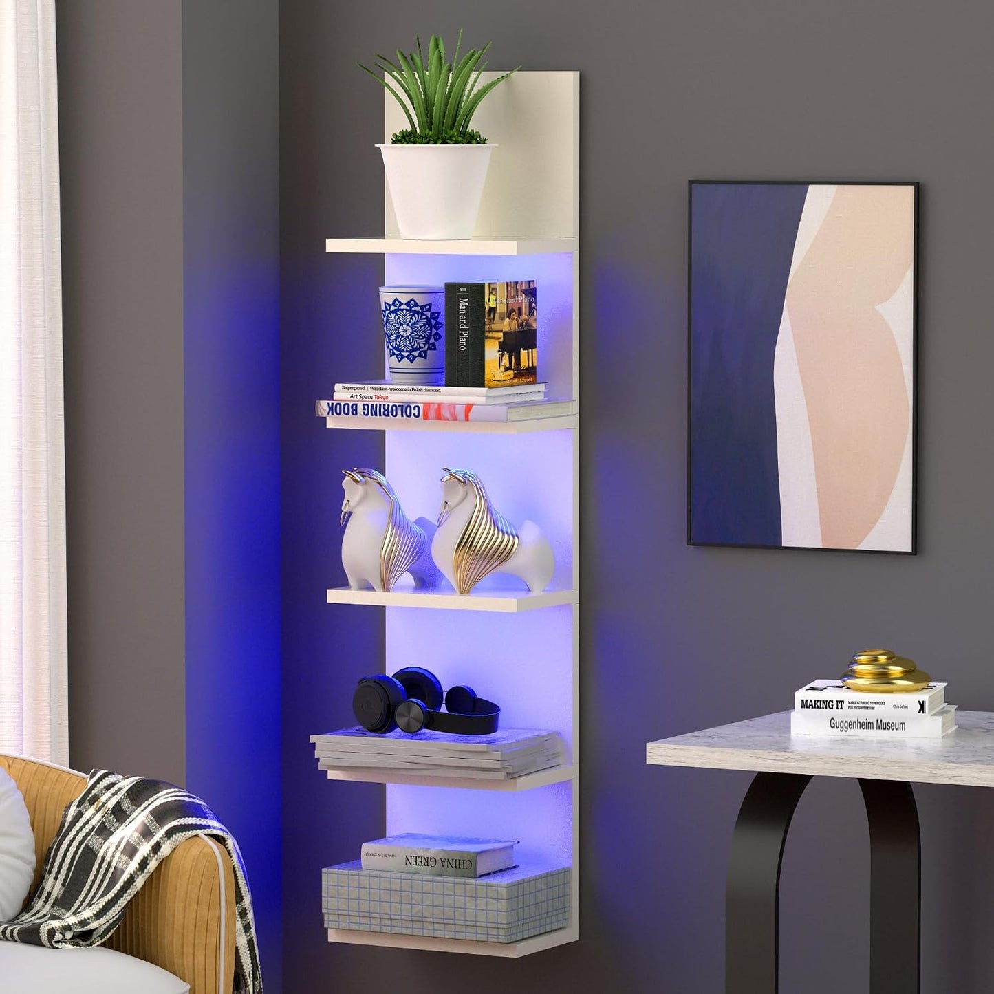 Estantería pared 5 niveles con luz RGB flotante