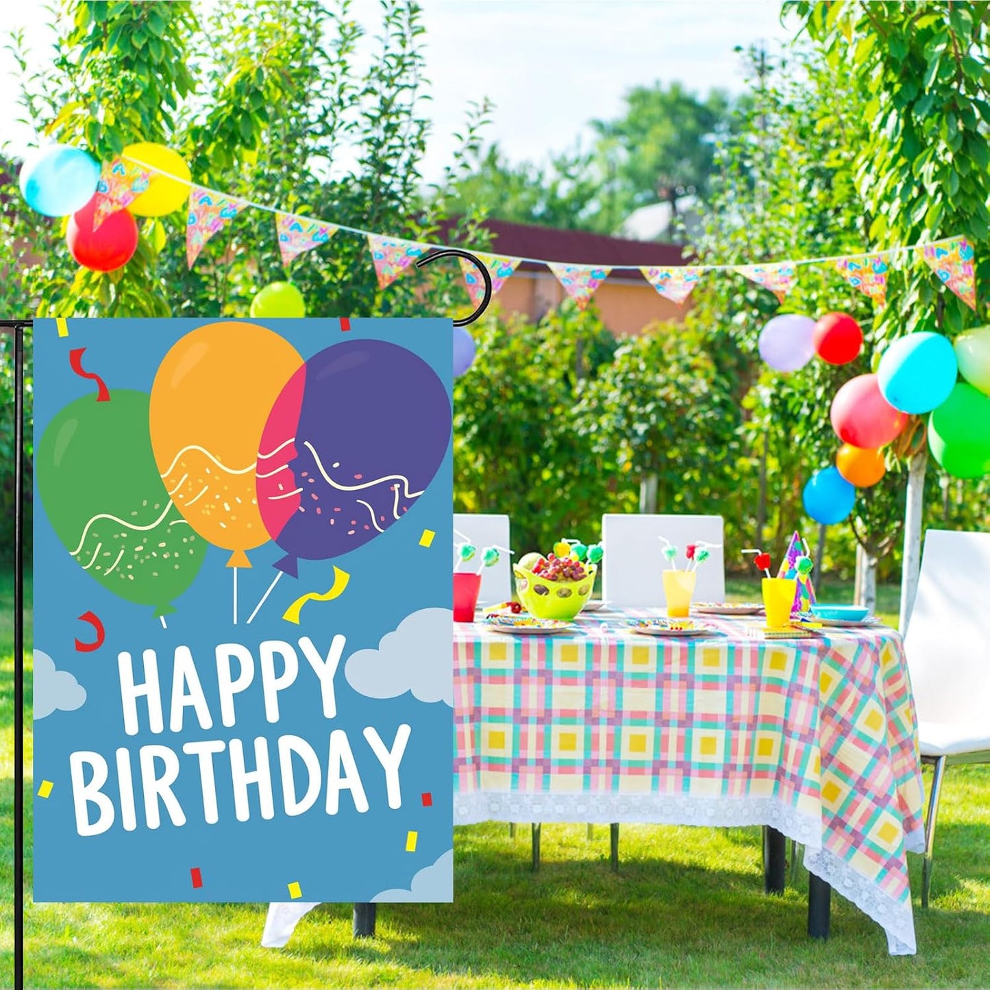 Bandera jardín feliz cumpleaños 12x18pulg doble cara