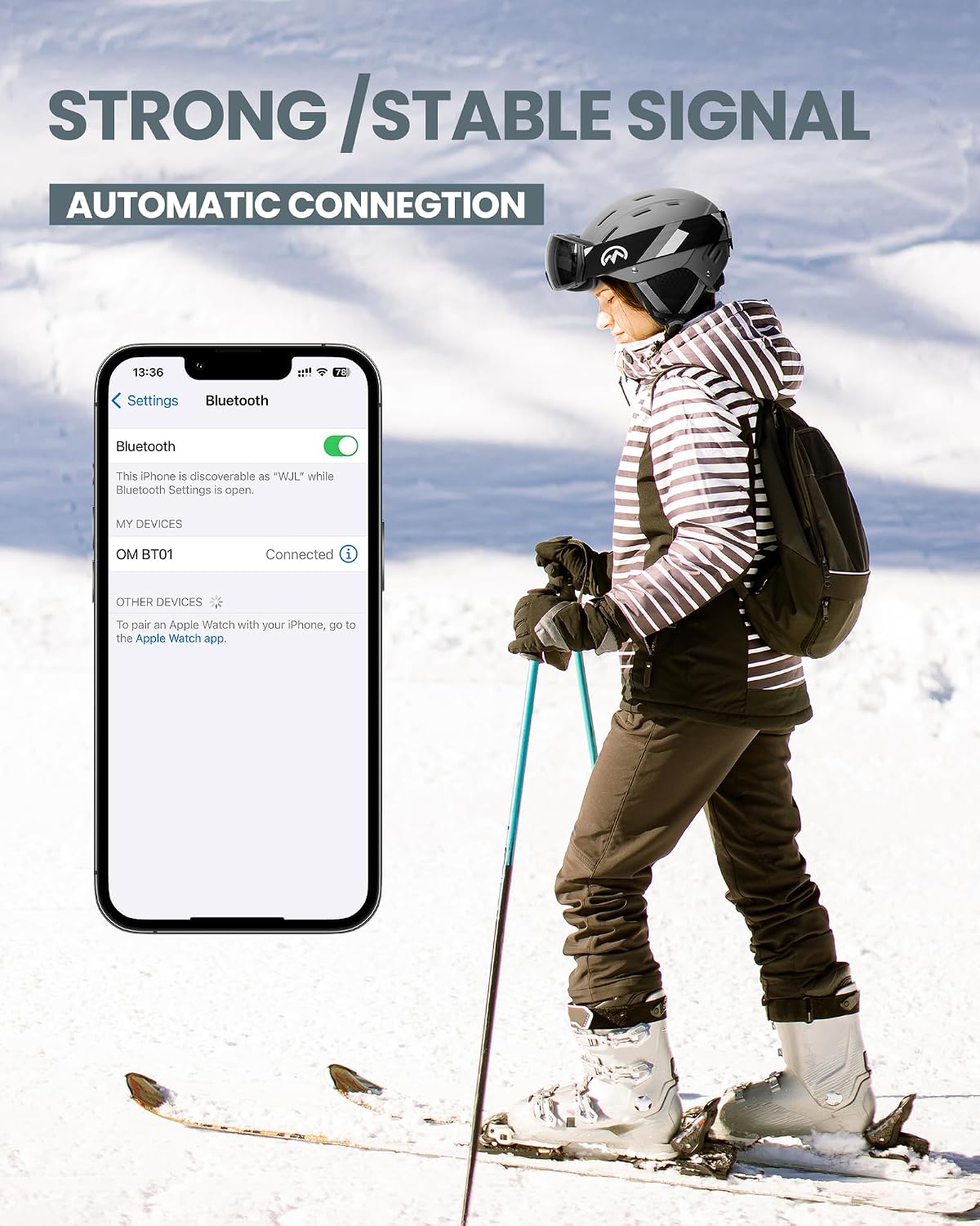 Casco esquí ajustable con Bluetooth auriculares caídos