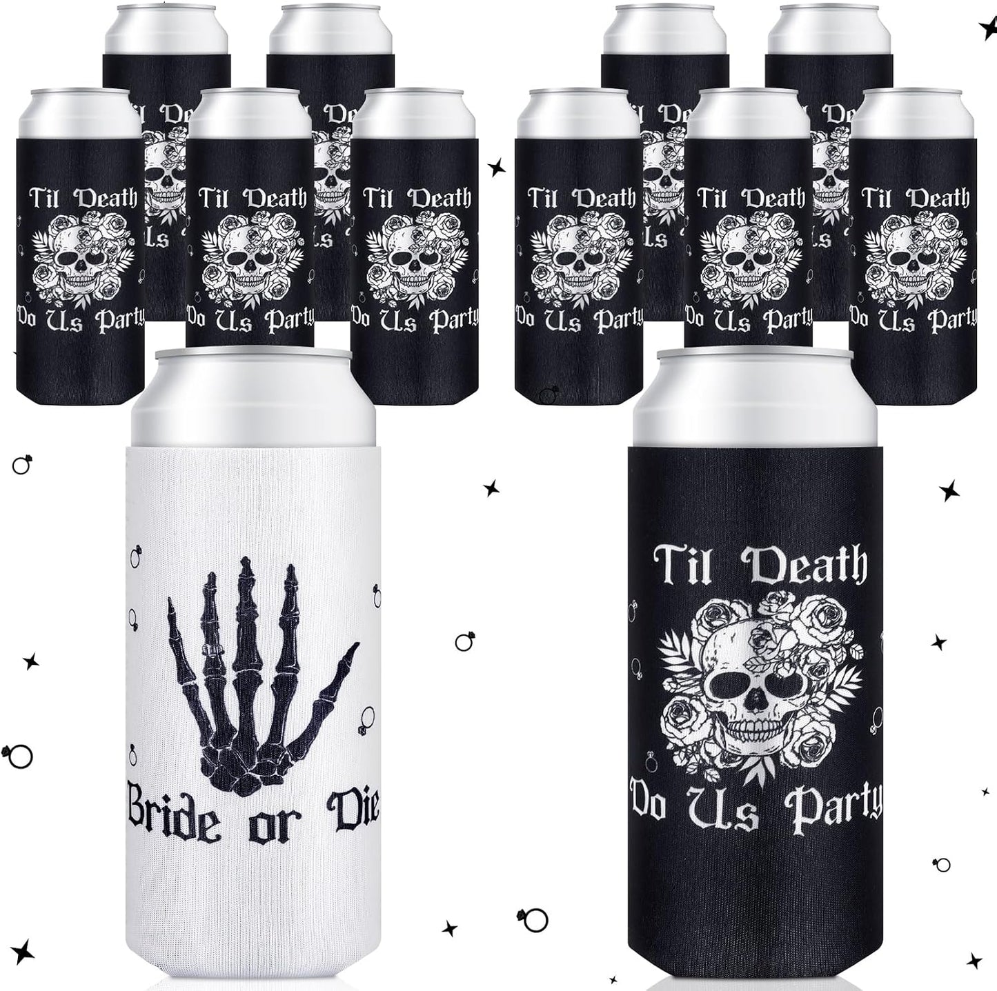 12 Fundas Neopreno Esqueleto Gótico Blanco Negro
