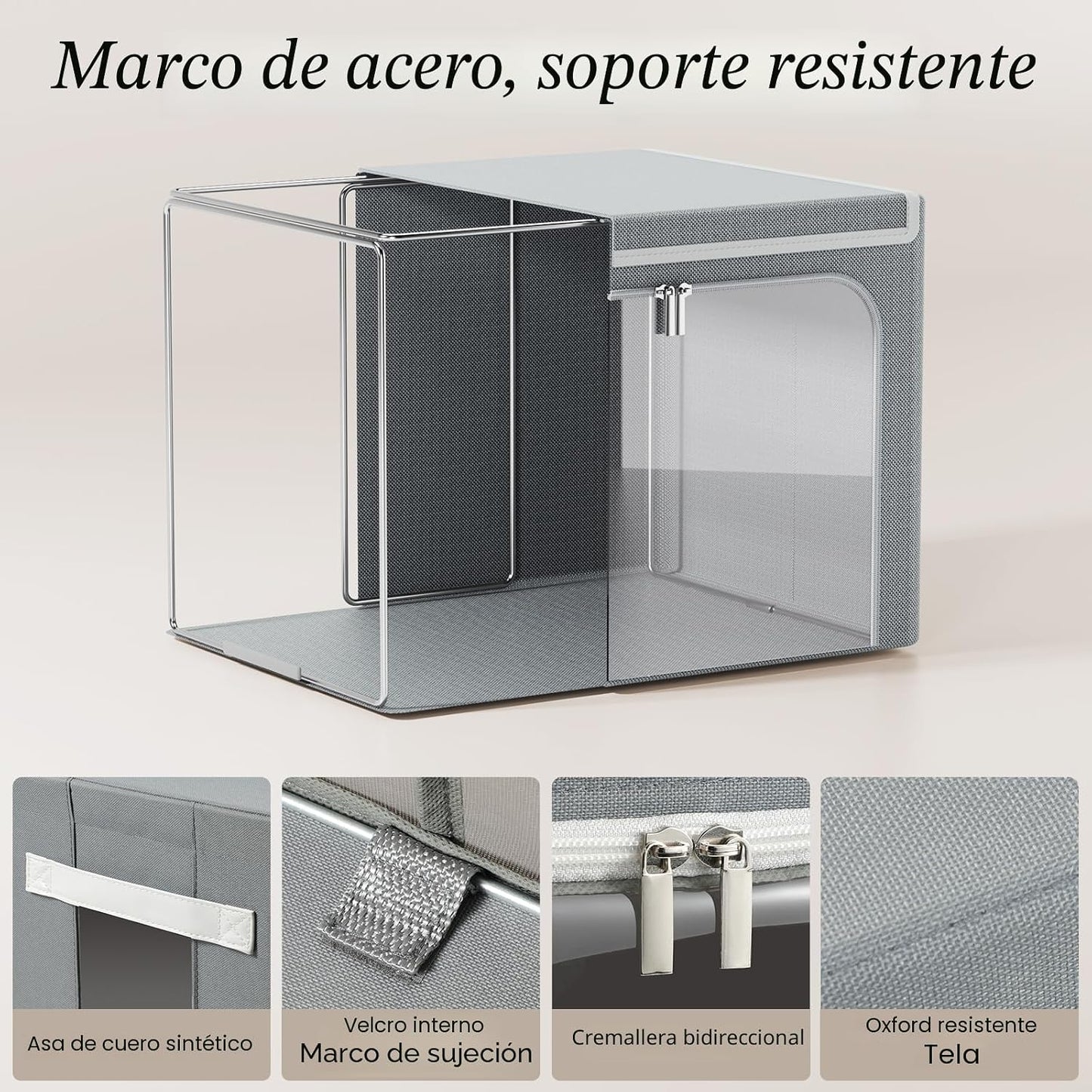 Caja contenedores ropa plegables 40l con tapa y cremallera