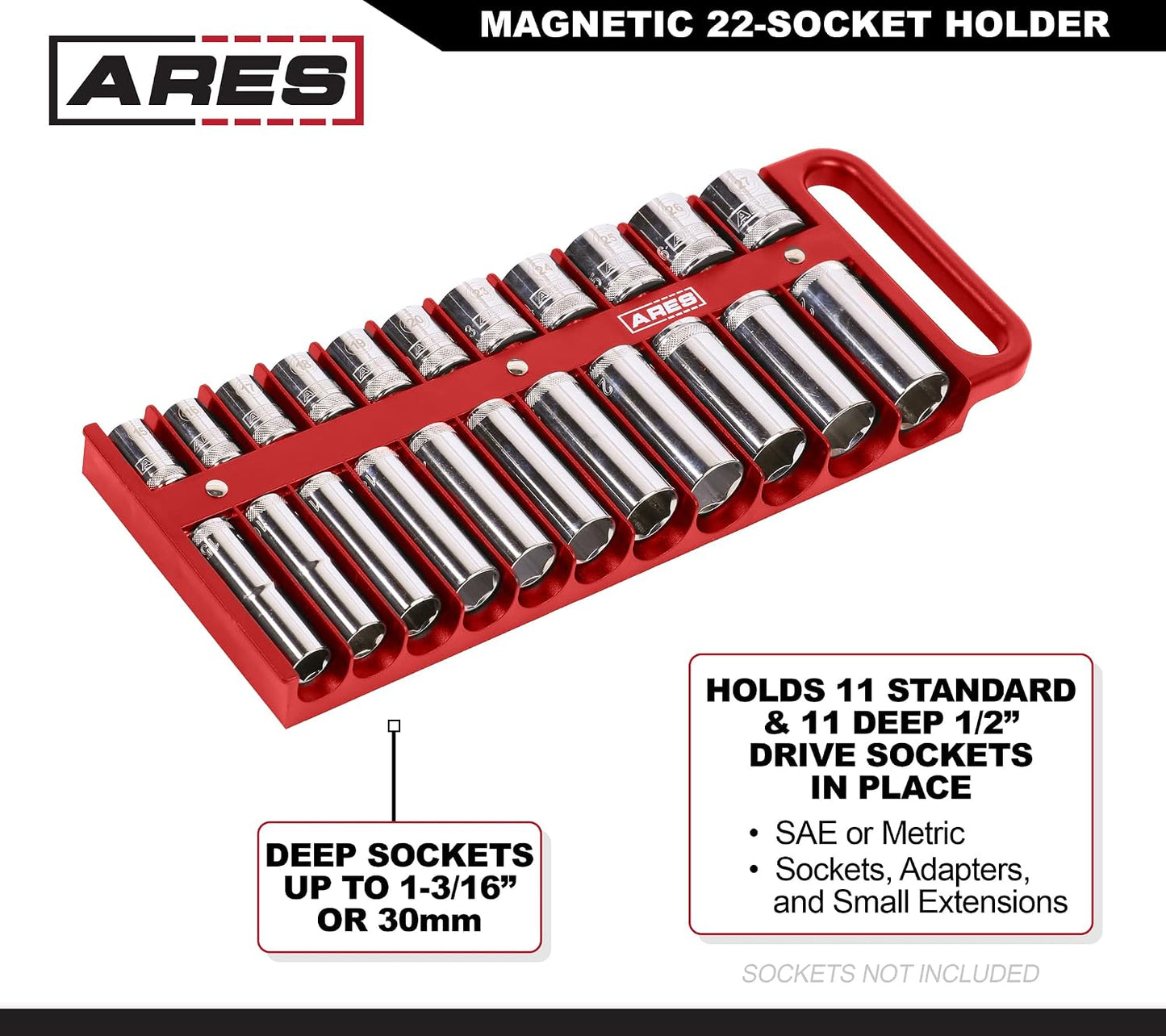 Soporte magnético rojo para llaves 1/2" 11 enchufes