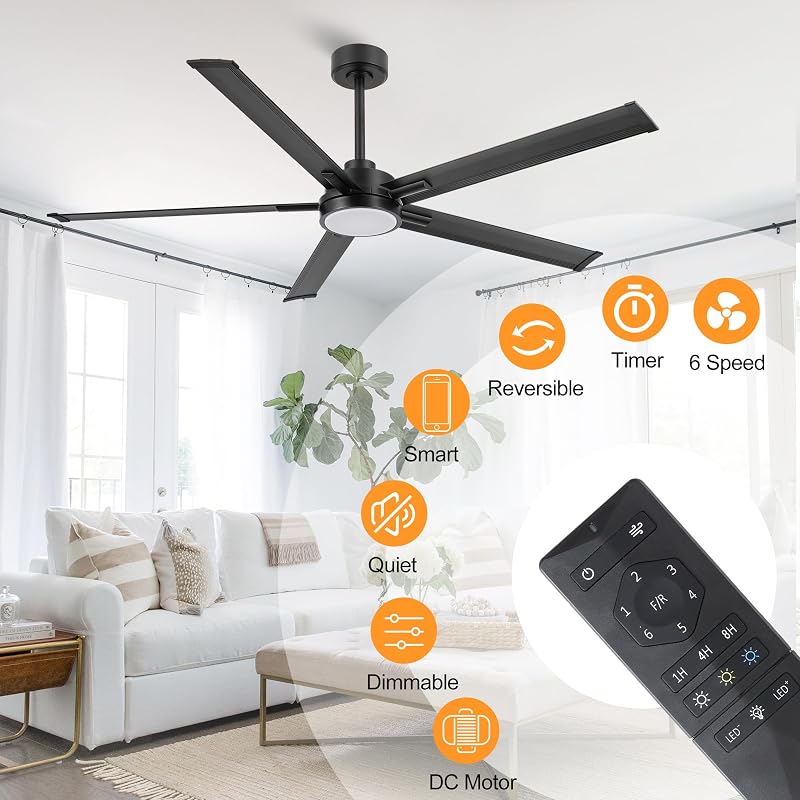 Ventilador techo inteligente 60" luz LED 6 vel motor CC