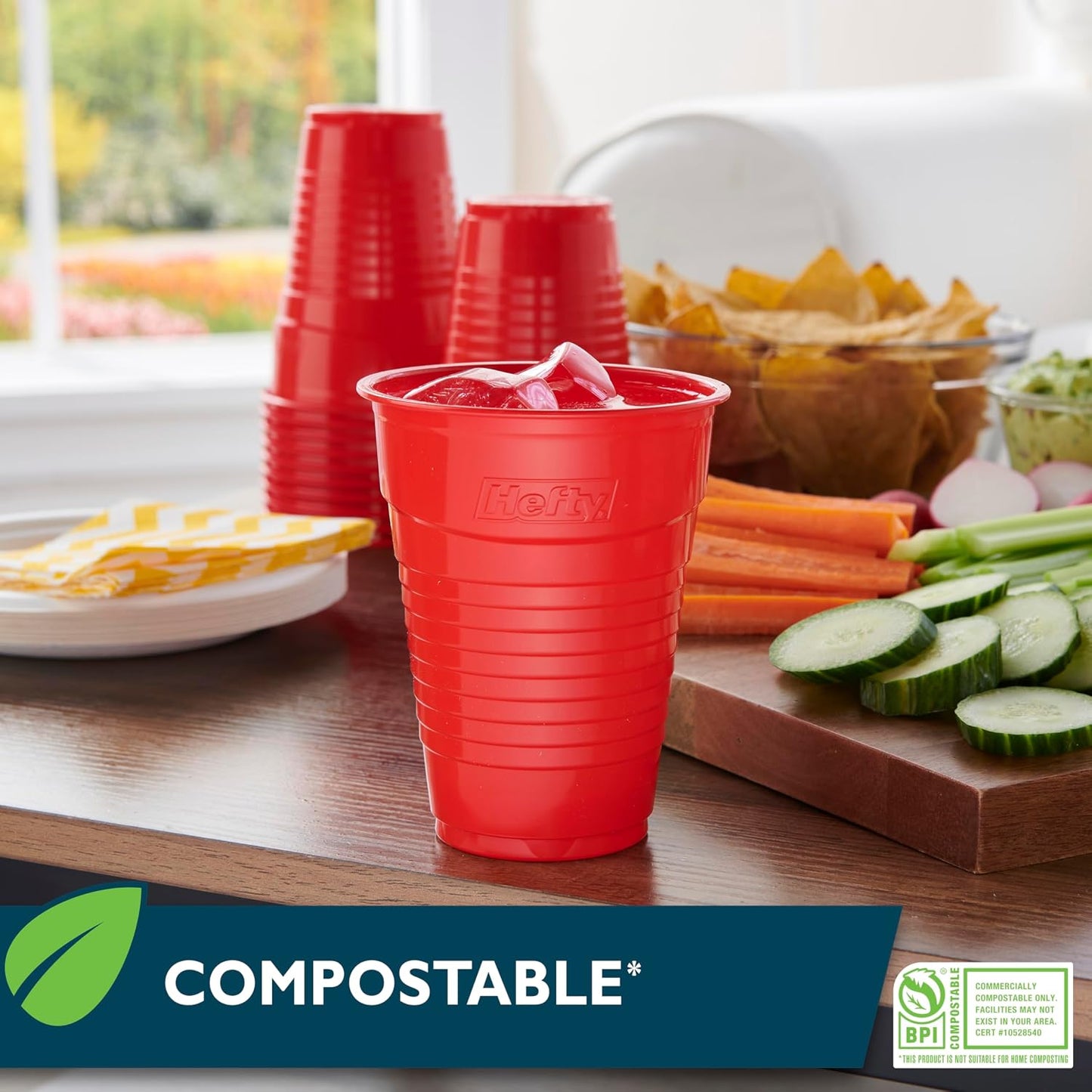 Vasos compostables para fiestas color rojo 18oz 48uds