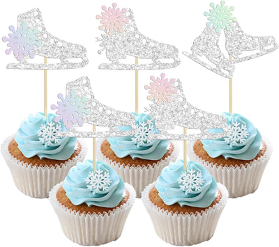 24 Pzas Decoración Cupcakes Patinaje Hielo Purpurina