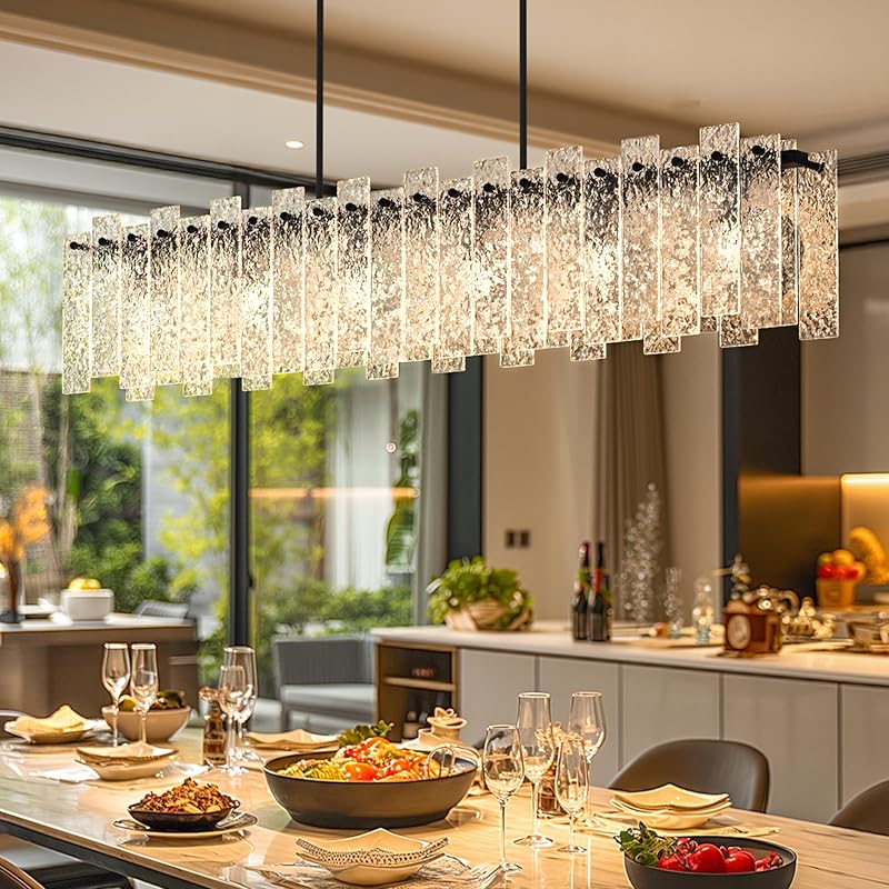 Candelabro rectangular negro 48pulg vidrio ondulado