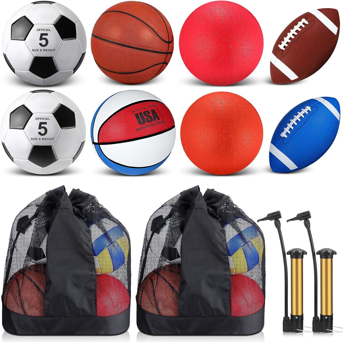 Set 8 pelotas deportivas oficiales con bolsas y bombas
