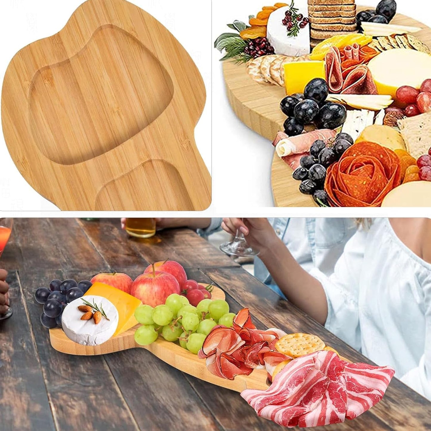 Tabla de queso y charcutería de madera sólida grande