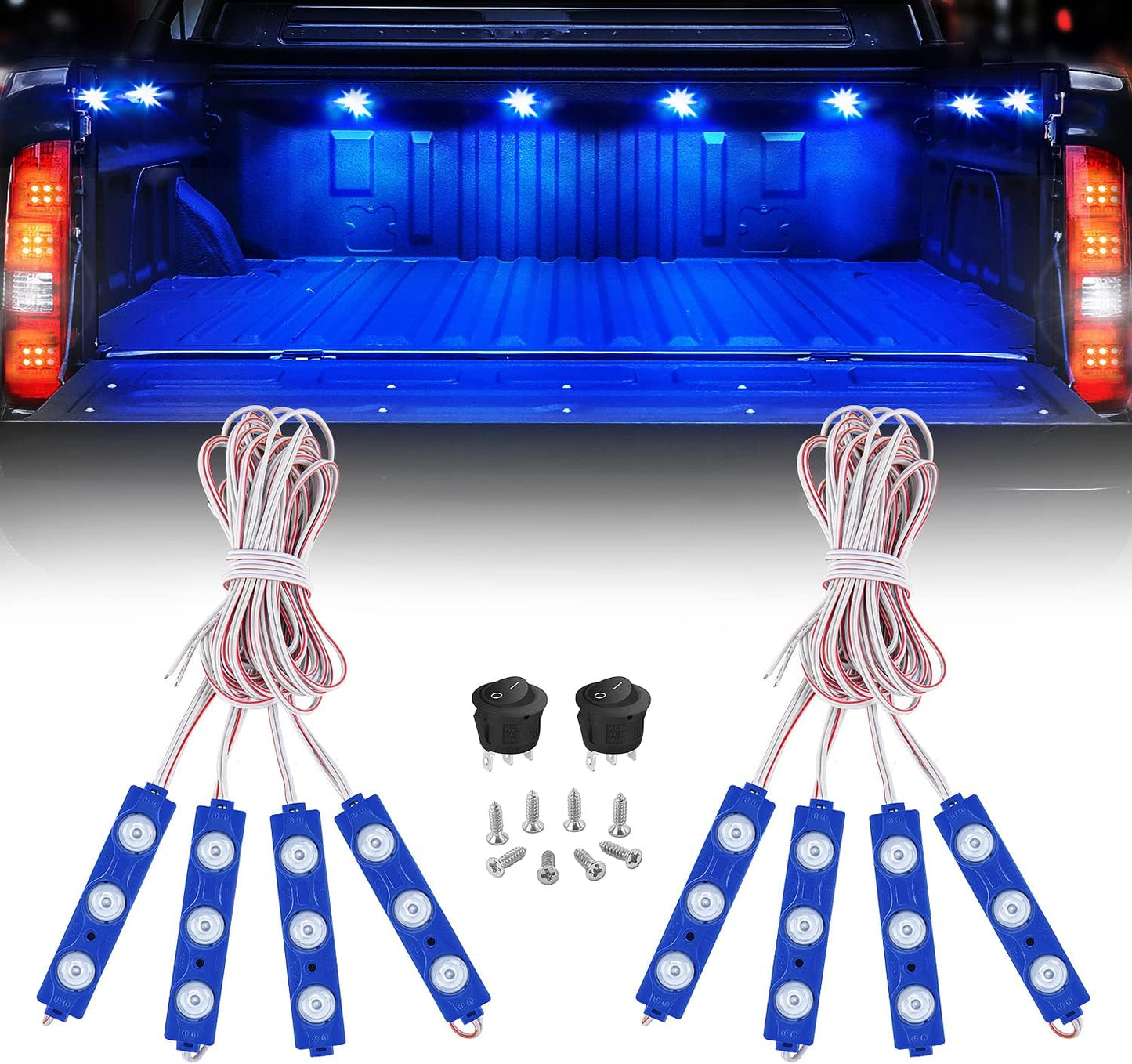 Set 8 luces LED azul para camioneta con interruptor