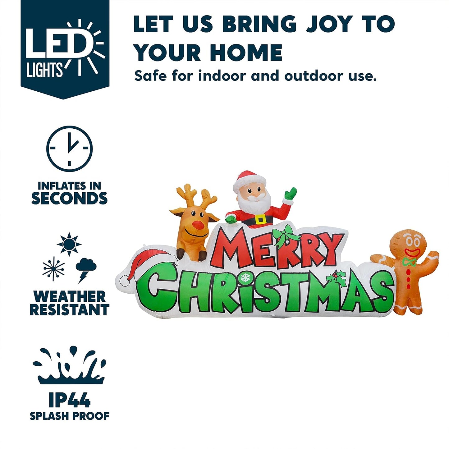 Letrero inflable Navidad 9.5ft con Papá Noel LED