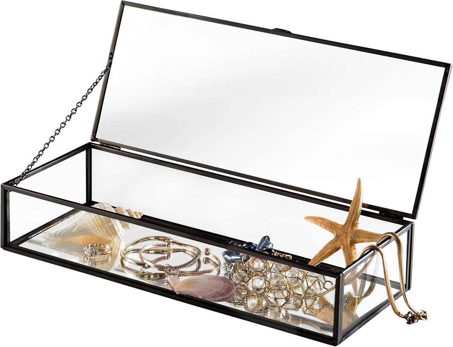 Joyero cristal vintage metal negro con tapa bisagra